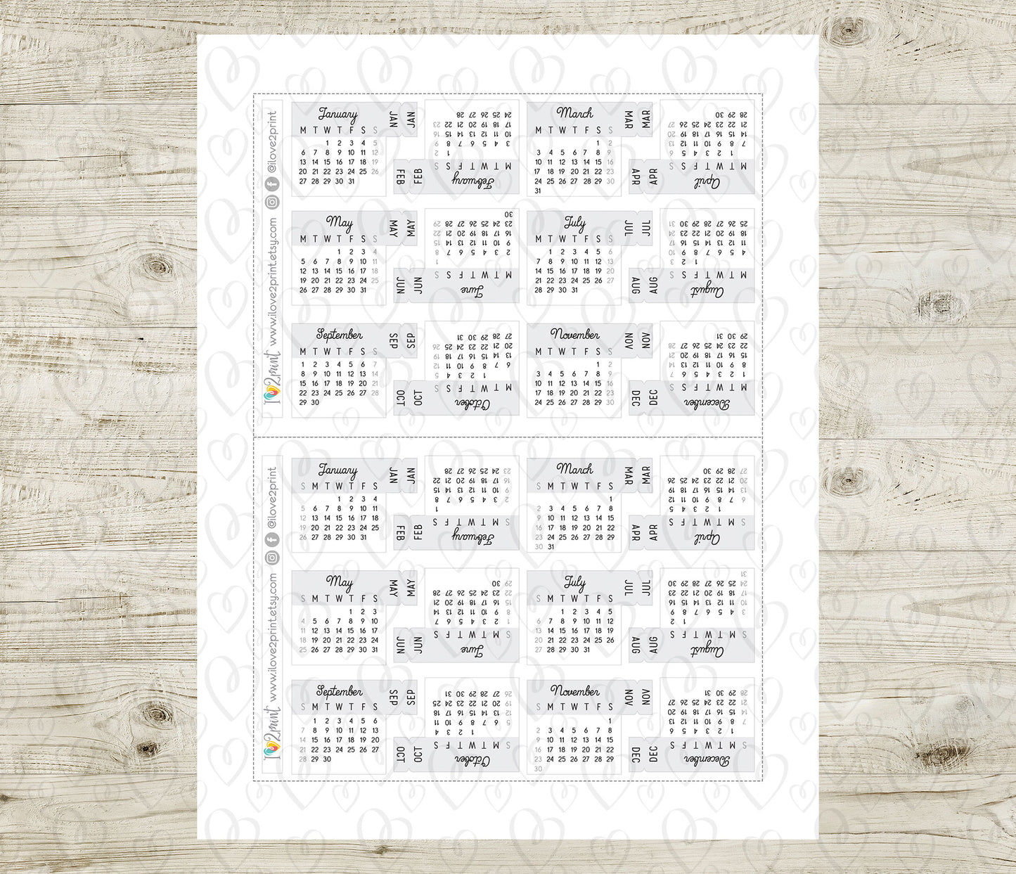 2025 Mini Pastel Calendar & Month Tab – Minimalist Digital Download - PDF & Cut Files