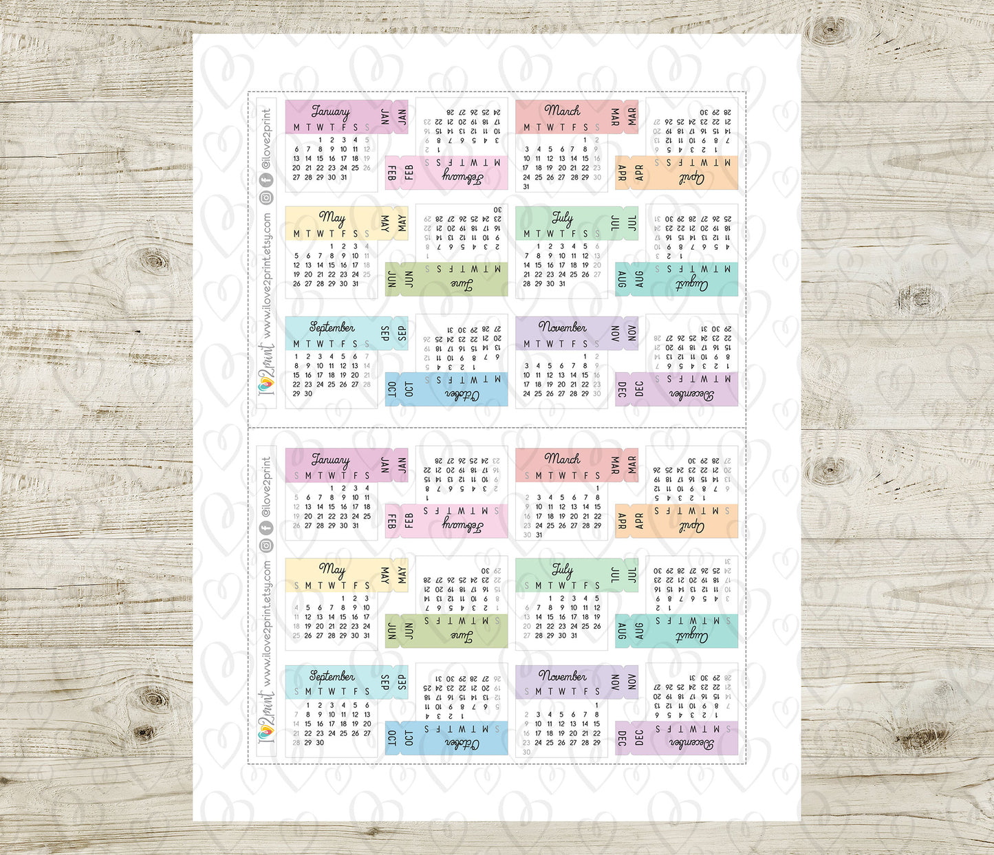 2025 Mini Pastel Calendar & Month Tab – Minimalist Digital Download - PDF & Cut Files