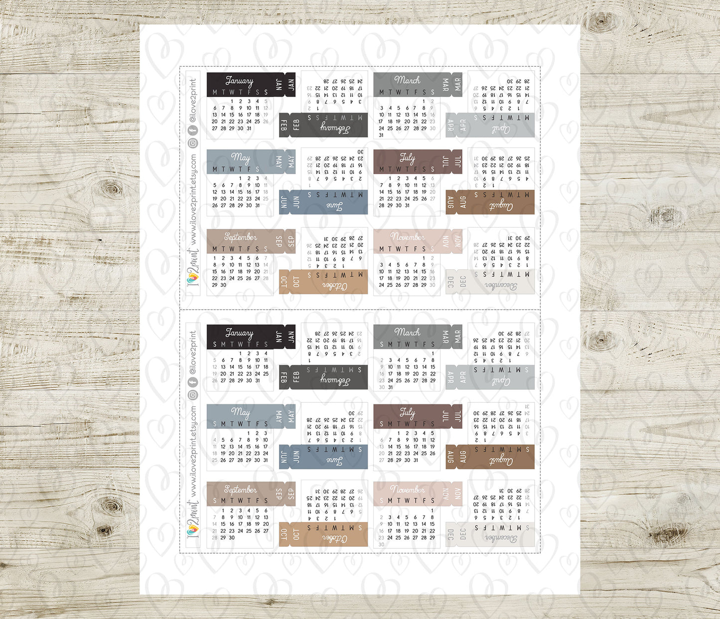 2025 Mini Pastel Calendar & Month Tab – Minimalist Digital Download - PDF & Cut Files
