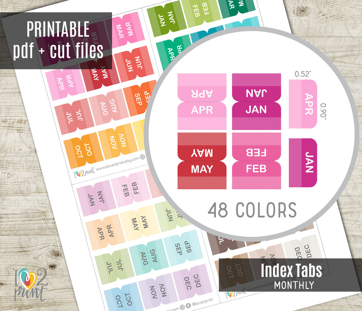 Index Month Sticker Mini Month Index Tabs - Printable Planner Stickers - PDF & Cut Files ...