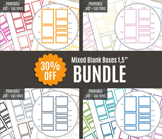 Mixed Blank Boxes 1,5" Printable Stickers Set – BUNDLE Functional & Decorative Overlays – PDF + Cut Files