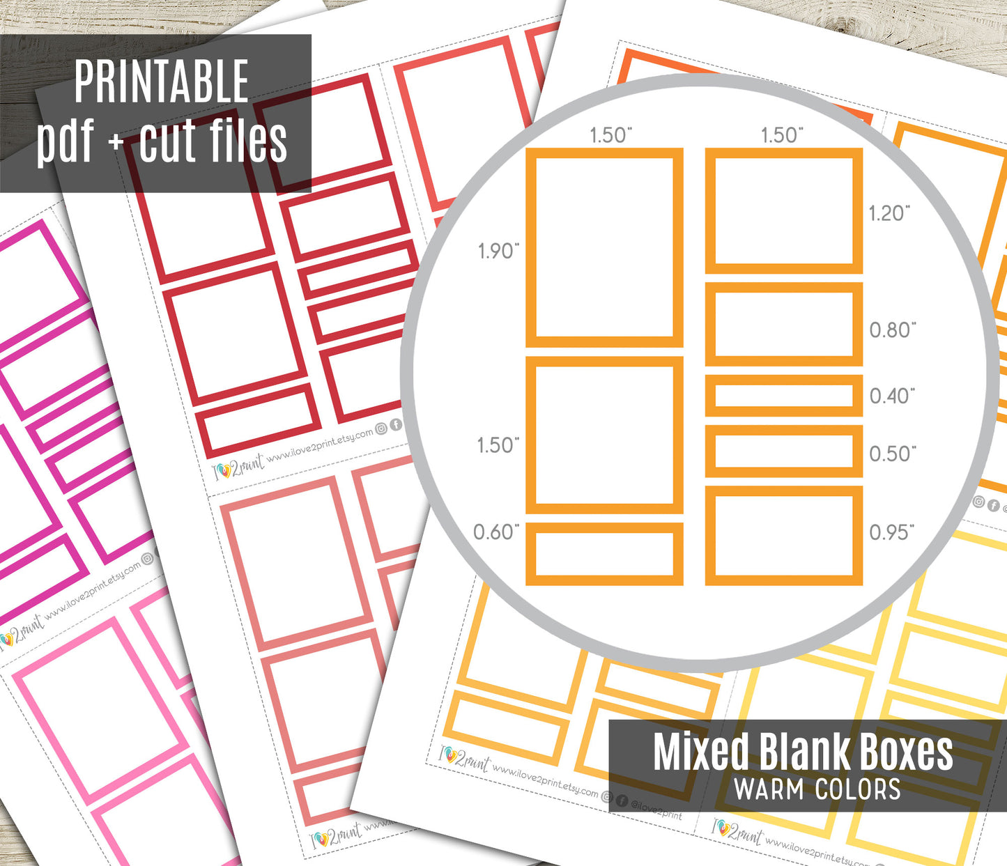 Mixed Blank Boxes 1,5" Printable Stickers Set – BUNDLE Functional & Decorative Overlays – PDF + Cut Files