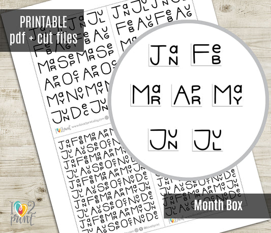 Handlettered Month Box Stickers | Printable Planner Months | Functional Journaling & Scrapbook Supplies