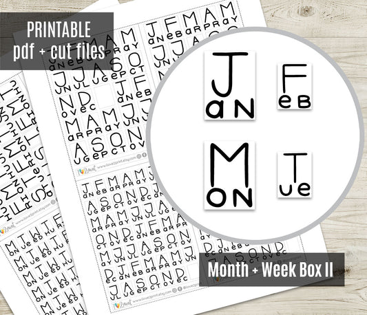 Handlettered Week and Month Box Stickers SET 2 | Printable Planner | Functional Journaling & Scrapbook Supplies