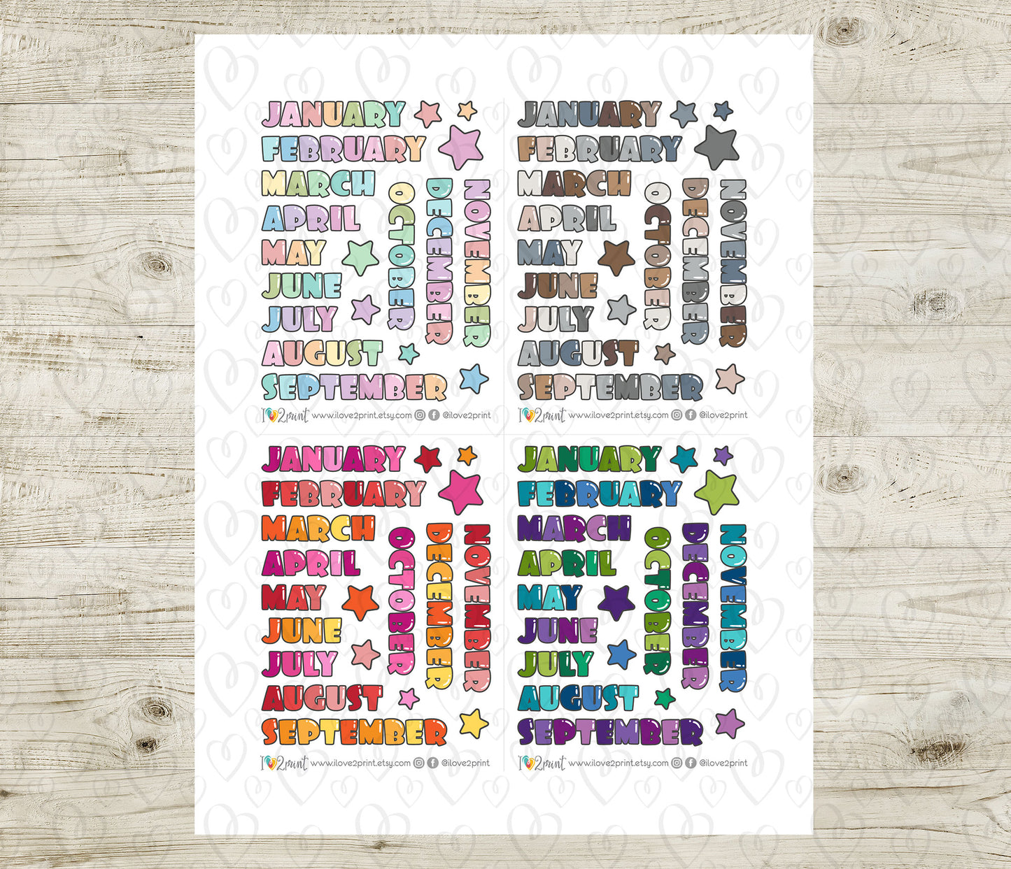 Printable Bubble Font Month Planner Stickers - PDF & Cut Files