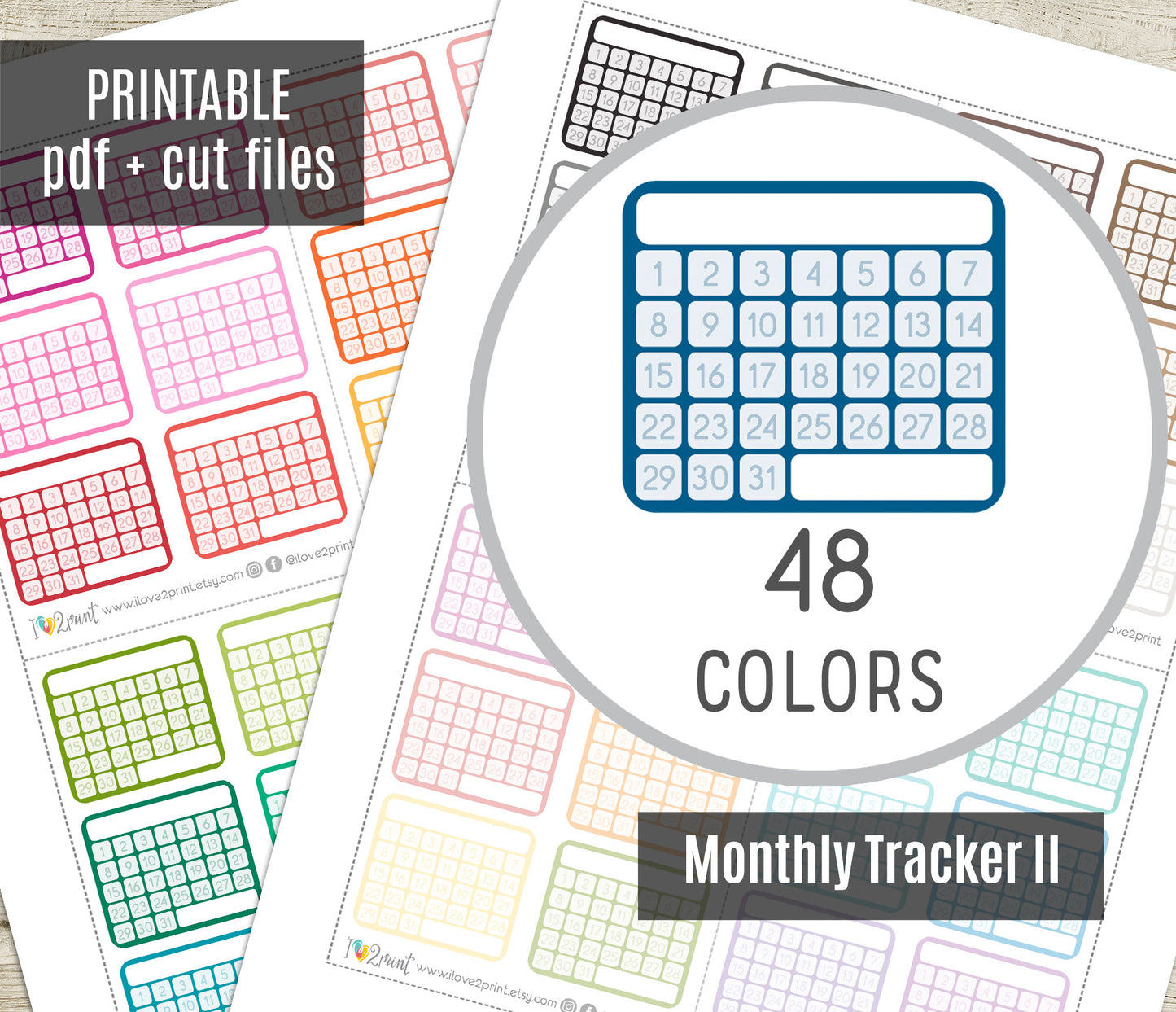 Monthly Tracker Set II Printable Planner Stickers – PDF & Cut Files