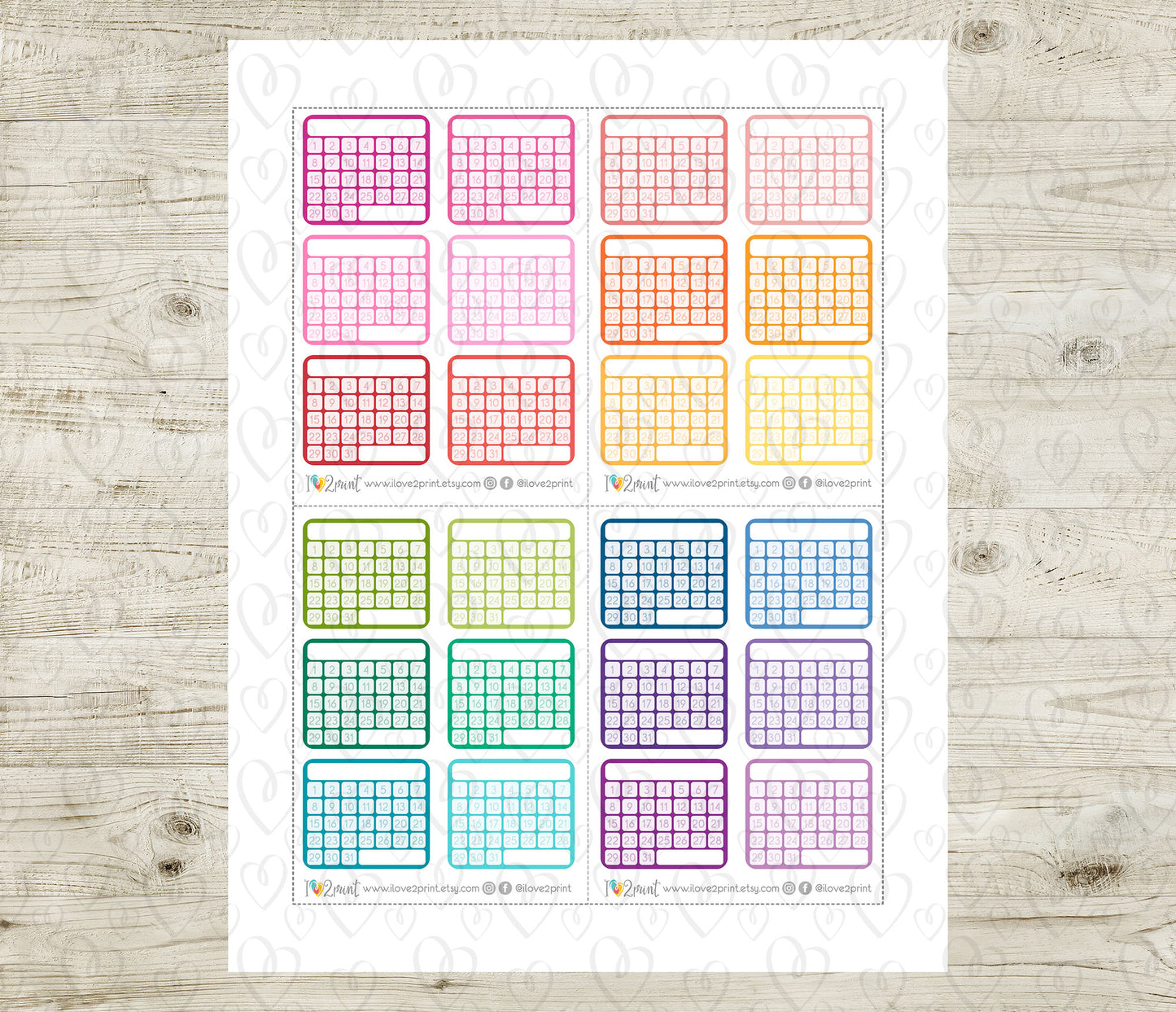 Monthly Tracker Set II Printable Planner Stickers – PDF & Cut Files
