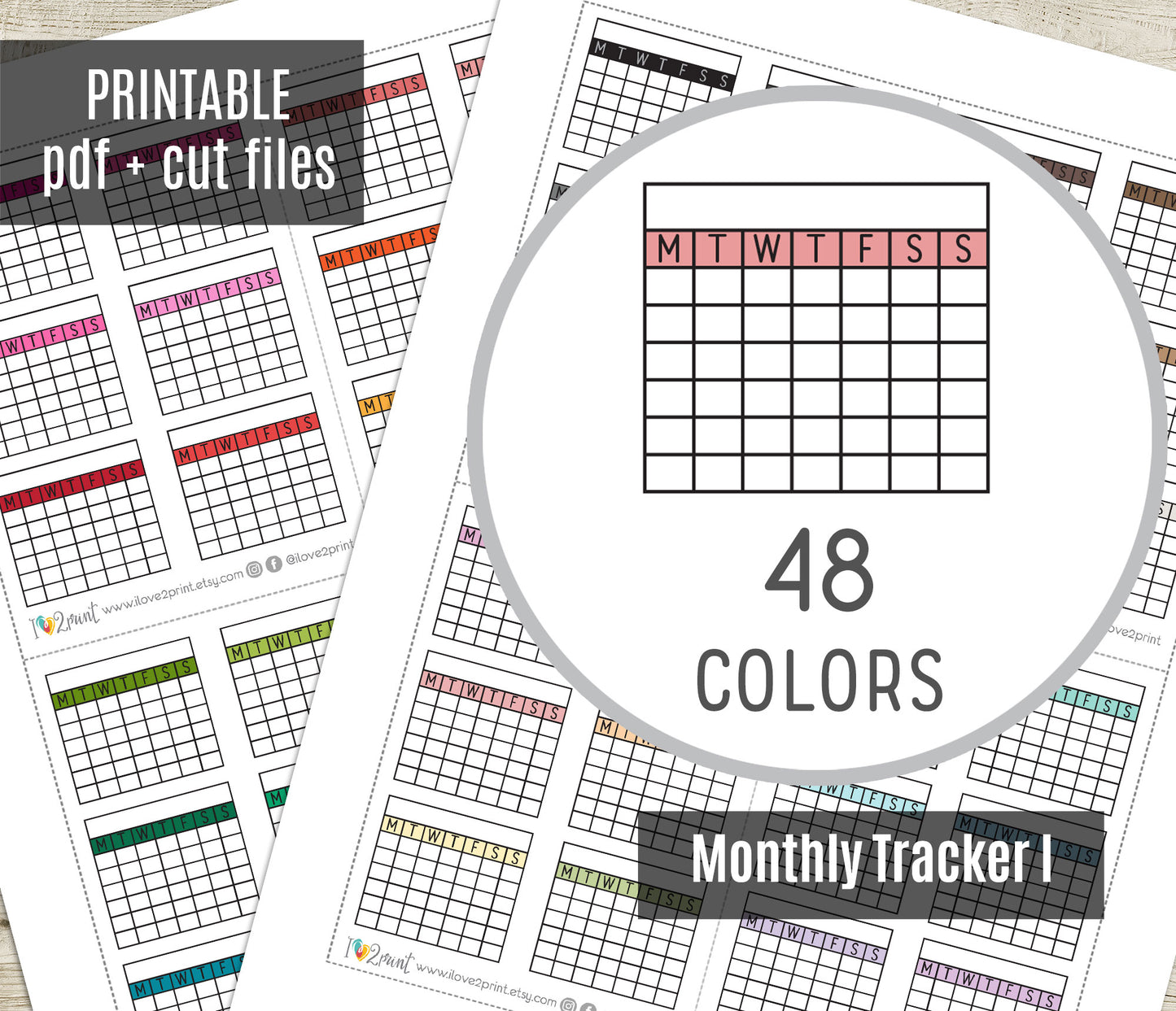 Monthly Tracker Printable Planner Stickers – PDF & Cut Files