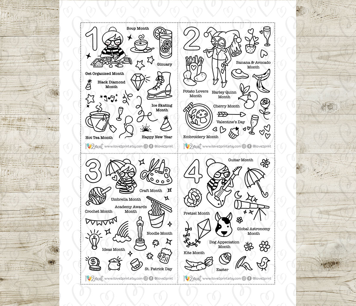 Elena Monthly Wacky Holidays Stickers - DOODLE Printable Planner Sticker - PDF & Cut Files