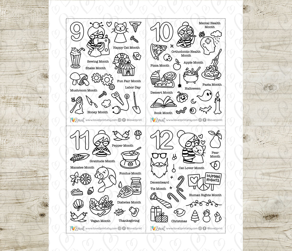 Elena Monthly Wacky Holidays Stickers - DOODLE Printable Planner Sticker - PDF & Cut Files