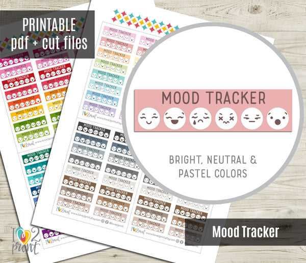 Mood Tracker Color Printable Planner Stickers - PDF & Cut Files ...