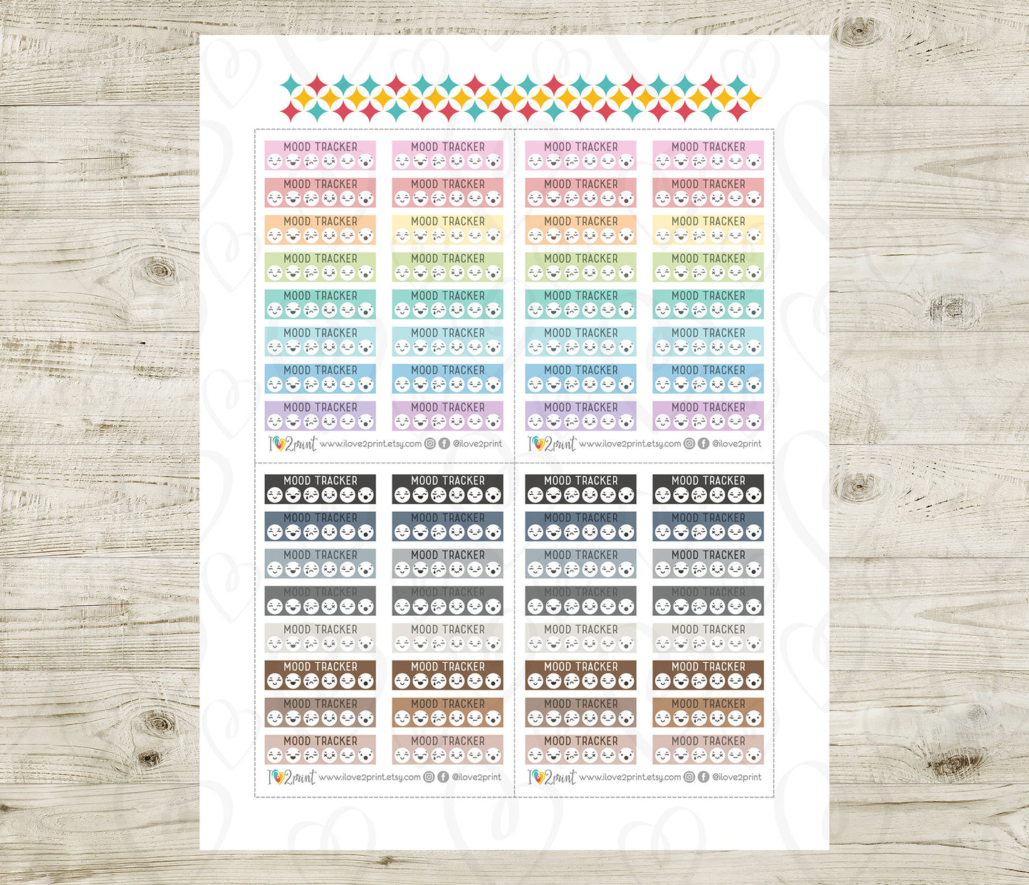 Mood Tracker Color Printable Planner Stickers  - PDF & Cut Files