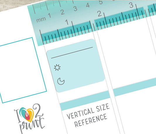Morning Night Planner stickers on a vertical size reference planner on a white background
