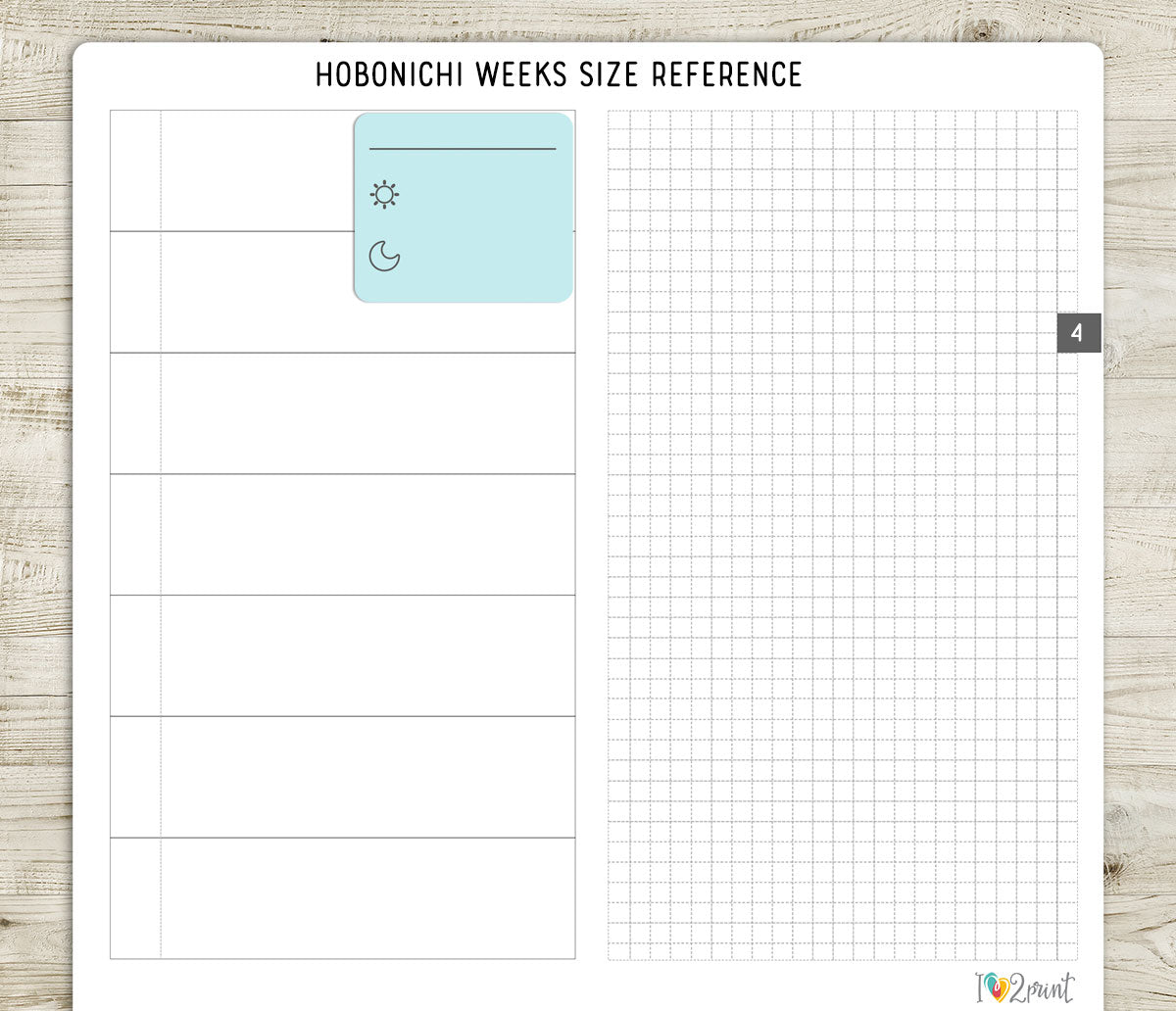 Morning Evening routine tracker sticker on a Hobonichi Weeks size reference sheet