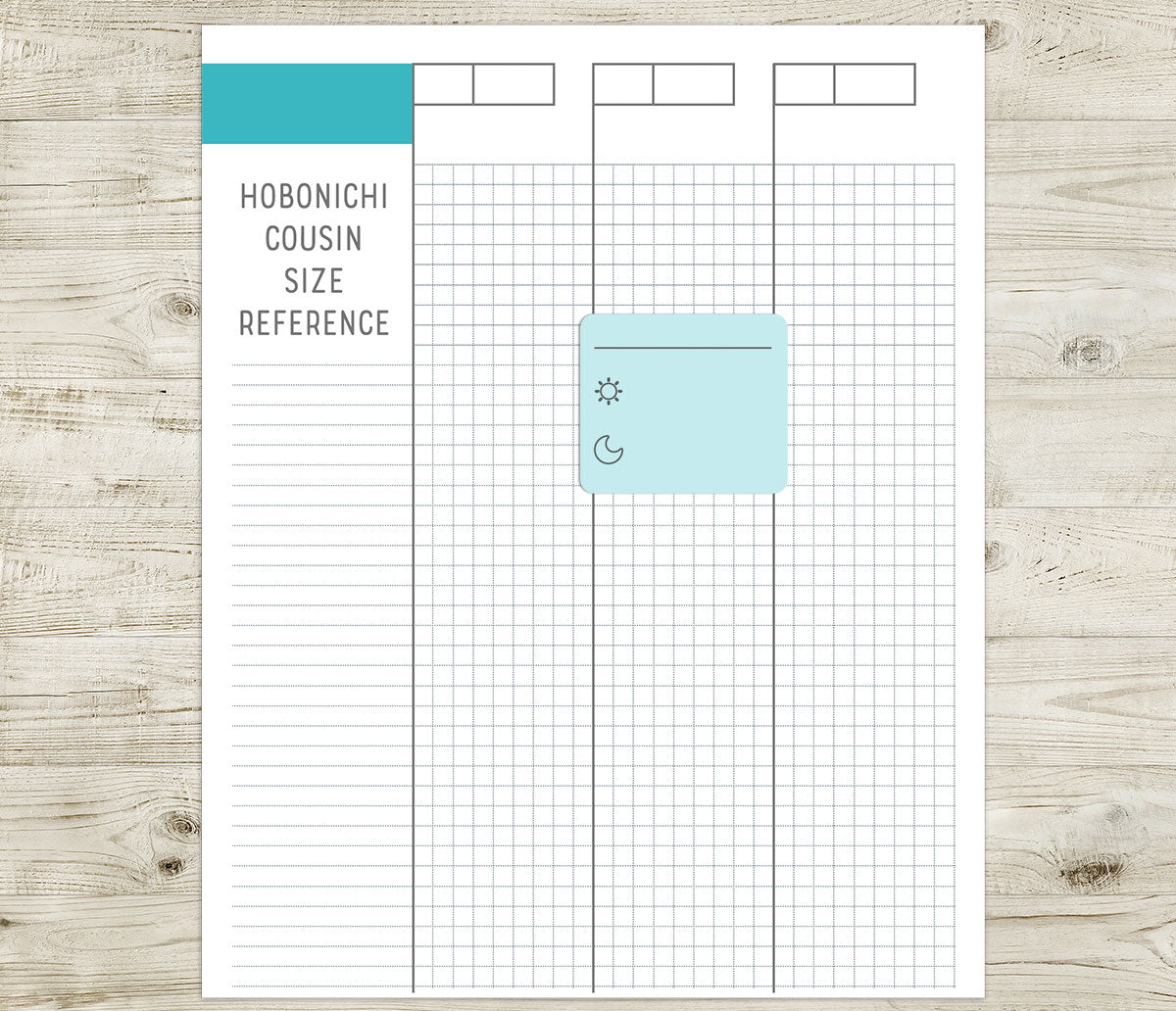 Morning Evening routine tracker sticker on a Hobonichi Cousin size reference sheet