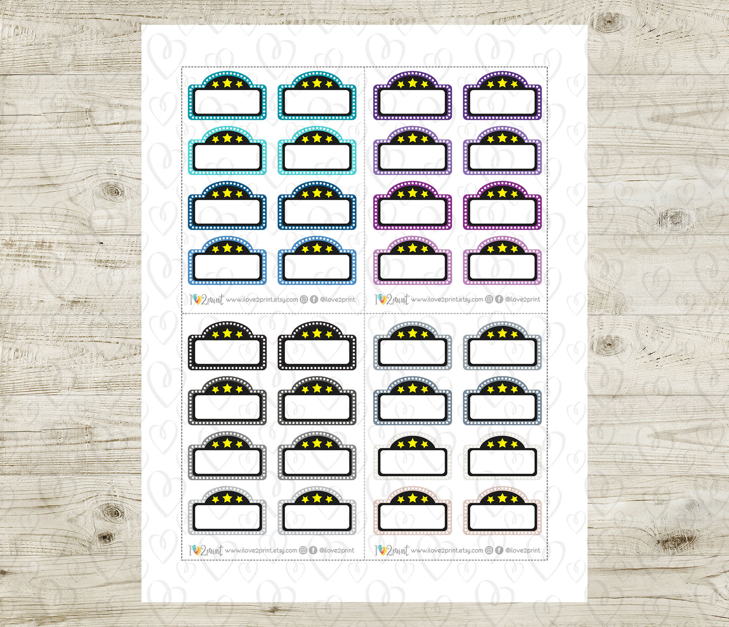 Movie Marquee Printable Planner Stickers – PDF & Cut Files