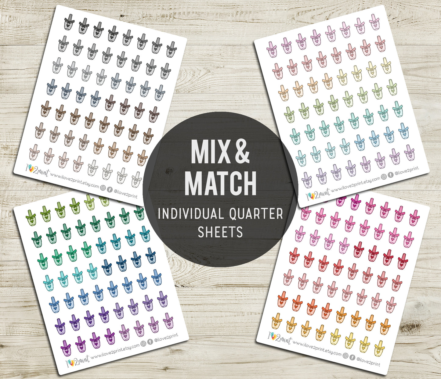 Nail Polish Mini Icons – Functional Printable Stickers in 48 Colors – PDF & Cut Files