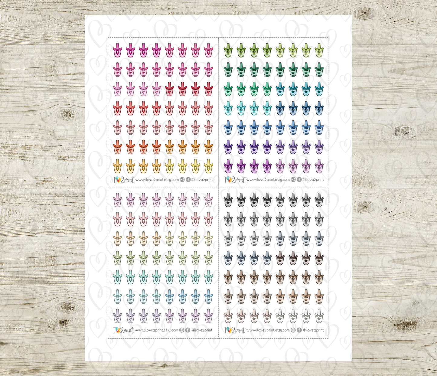 Nail Polish Mini Icons – Functional Printable Stickers in 48 Colors – PDF & Cut Files