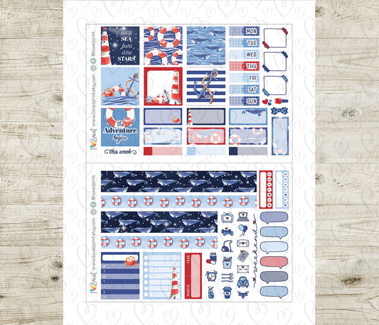 Nautical Watercolor Stickers - Hobonichi Cousin - Printable PDF & Cut Files