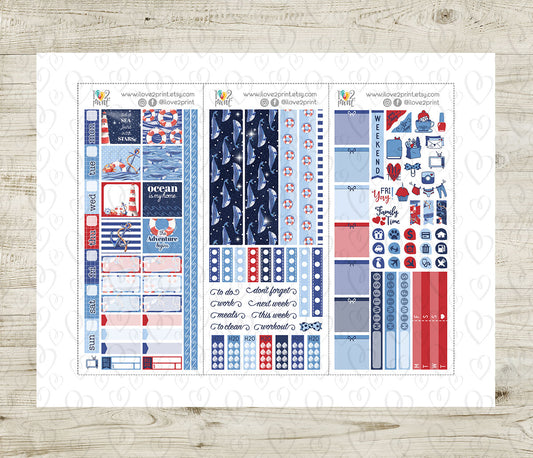 Nautical Watercolor Hobonichi Weeks Set –  Planner Printable - PDF & Cut Files