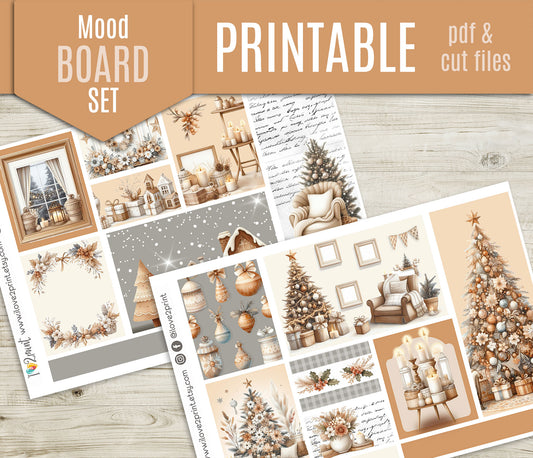 Neutral Christmas Moodboard Stickers - 1,5" boxes Printable PDF & Cut Files
