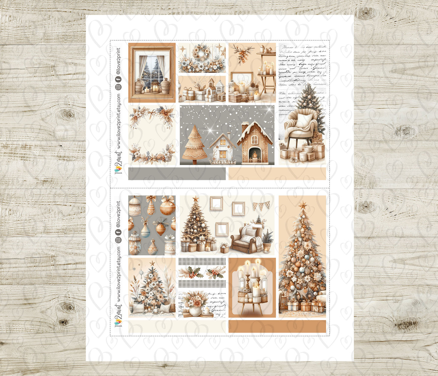 Neutral Christmas Moodboard Stickers - 1,5" boxes Printable PDF & Cut Files