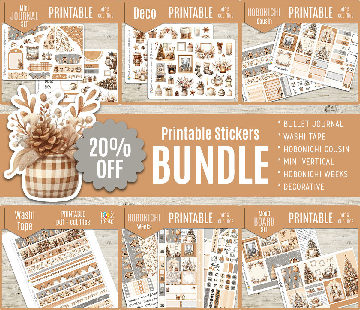 Neutral Christmas  – COMPLETE COLLECTION – Printable Planner Stickers BUNDLE – PDF & Cut Files