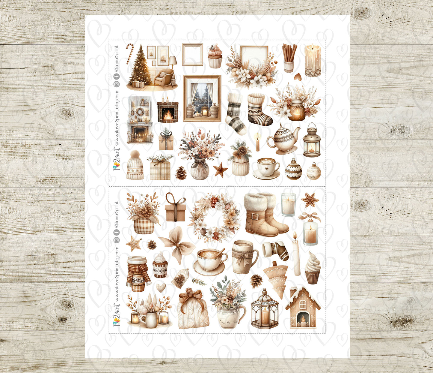 Neutral Christmas – Decorative Stickers – Printable PDF & Cut Files