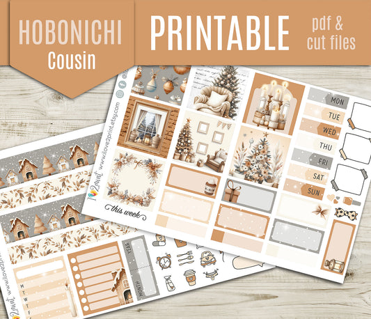 Neutral Christmas Cousin Weekly Kit | Holidays Planner Stickers | A5 Printable & Cut Files