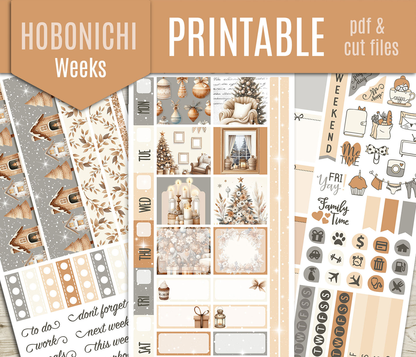 Neutral Christmas  – COMPLETE COLLECTION – Printable Planner Stickers BUNDLE – PDF & Cut Files