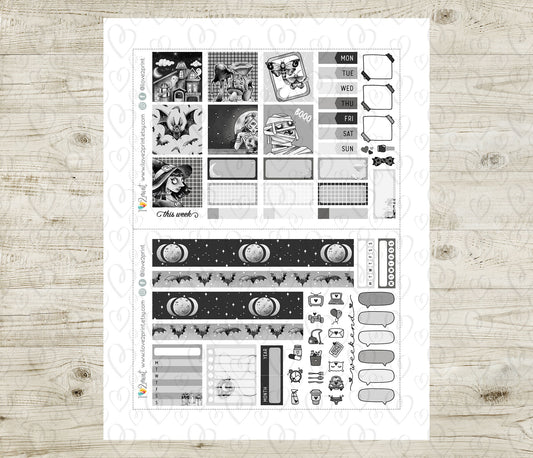 Nocturnal Shadows Stickers - Hobonichi Cousin - Printable Instant Download