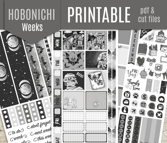 Nocturnal Shadows Stickers - Hobonichi Weeks - Printable PDF & Cut Files