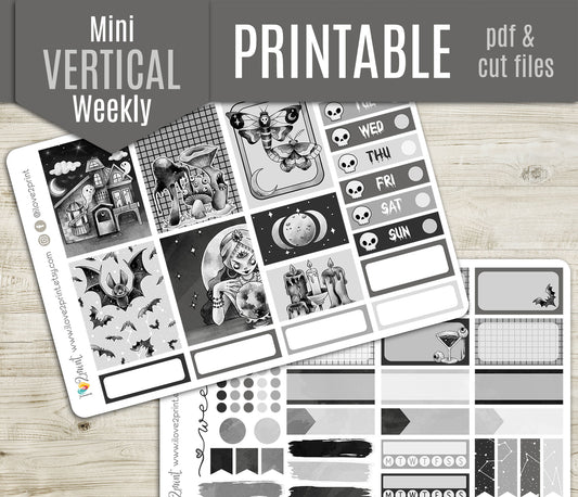 Nocturnal Shadows Mini Weekly Stickers - Printable PDF & Cut Files