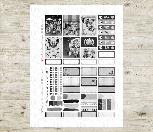Nocturnal Shadows Mini Weekly Stickers - Printable PDF & Cut Files