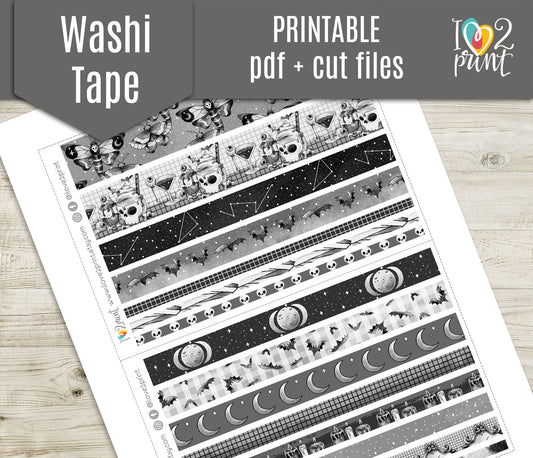 Nocturnal Shadows Washi Tape Stickers - Printable PDF & Cut Files