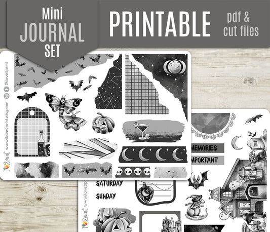 Nocturnal Shadows Journal Stickers - Printable Instant Download