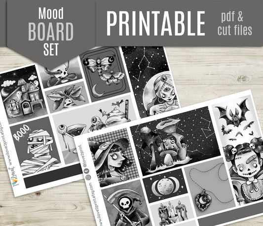 Nocturnal Shadows Moodboard Stickers - Printable PDF & Cut Files