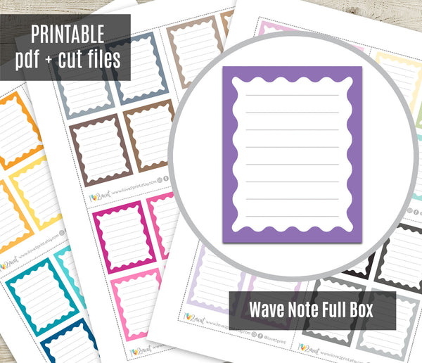 Wave Note Full Box Printable Planner Stickers – PDF & Cut Files – Inst ...
