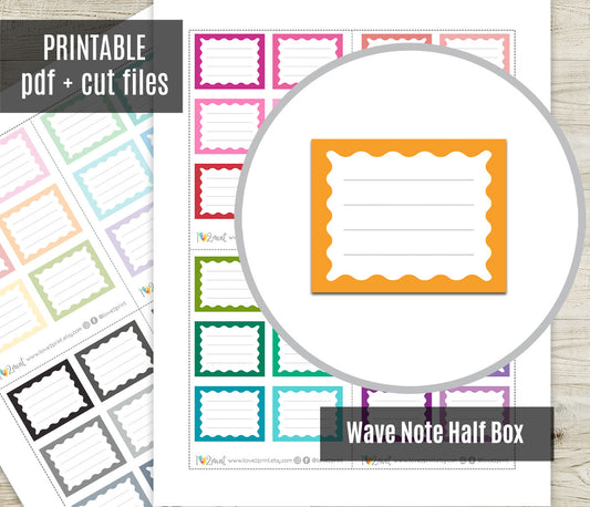 Wave Note Half Box Printable Planner Stickers – PDF & Cut Files – Instant Download