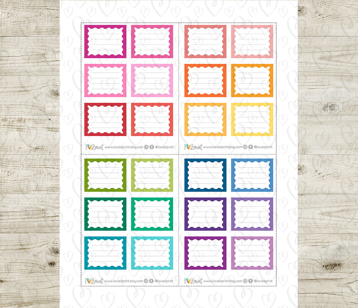 Wave Note Half Box Printable Planner Stickers – PDF & Cut Files – Instant Download