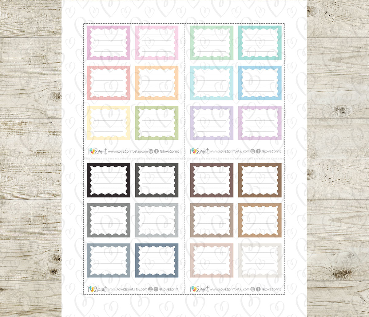 Wave Note Half Box Printable Planner Stickers – PDF & Cut Files – Instant Download