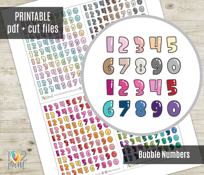 Printable Bubble Font Numbers Planner Stickers - PDF & Cut Files ...