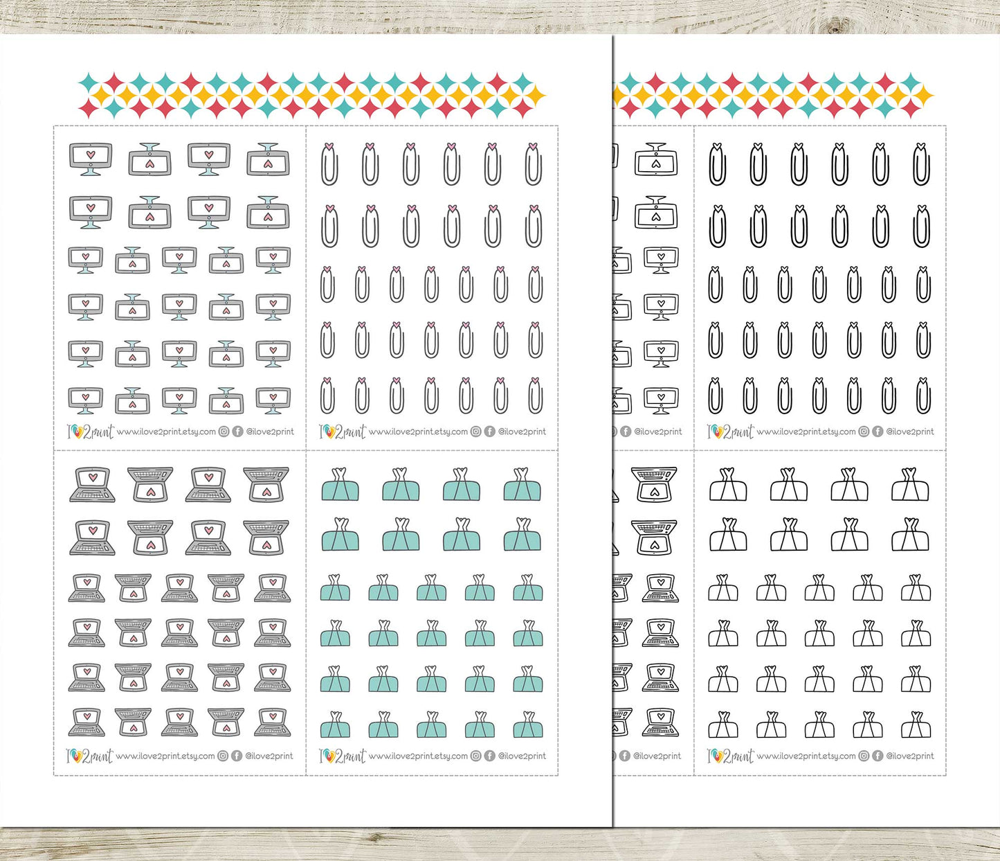 Office Icons Stickers Set  - Functional Printable Stickers - PDF & Cut Files