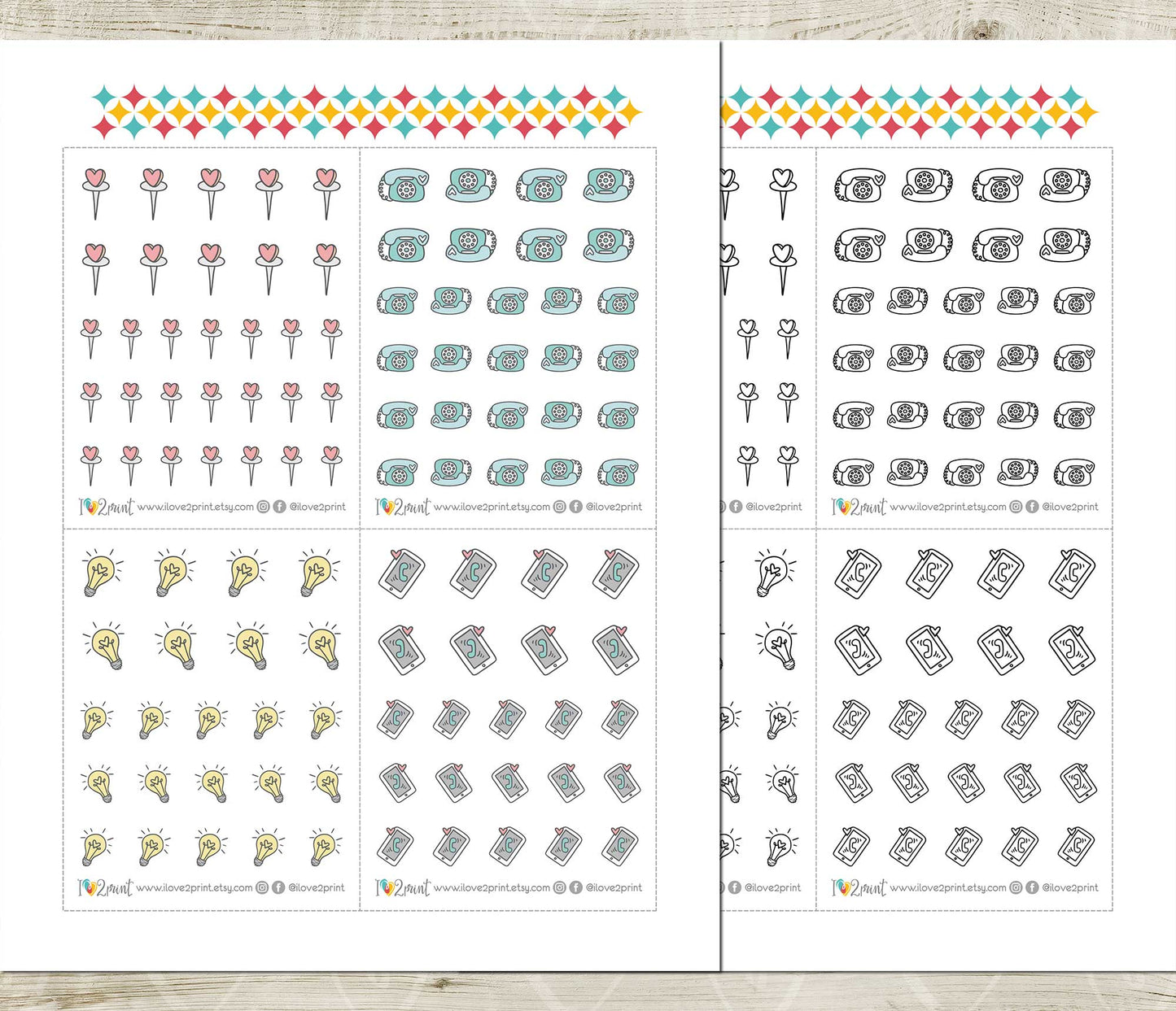Office Icons Stickers Set  - Functional Printable Stickers - PDF & Cut Files