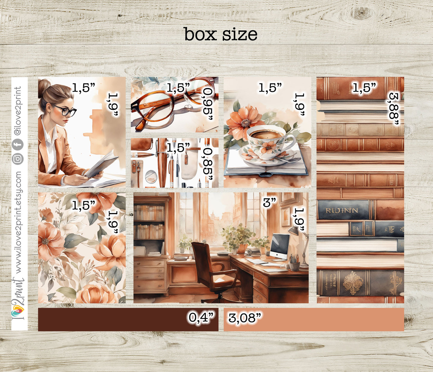 Cozy Office Moodboard 1.5" Printable Stickers | Terracotta Floral Workspace | PDF Cut Files