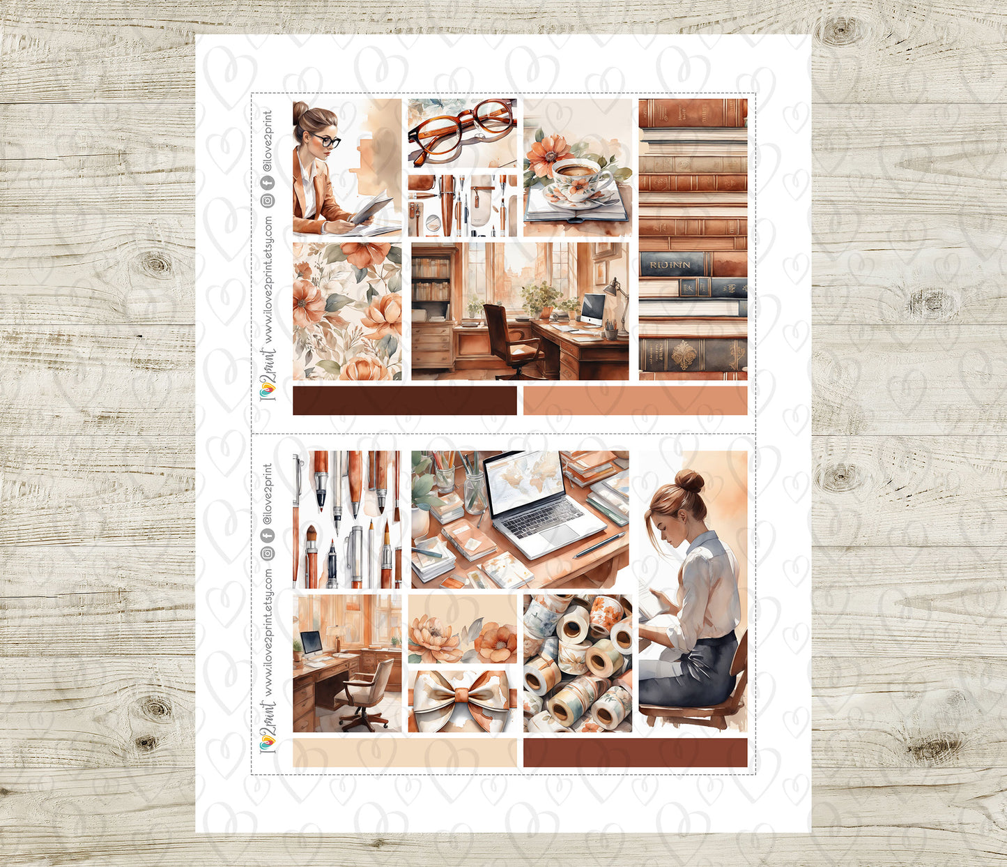Cozy Office Moodboard 1.5" Printable Stickers | Terracotta Floral Workspace | PDF Cut Files