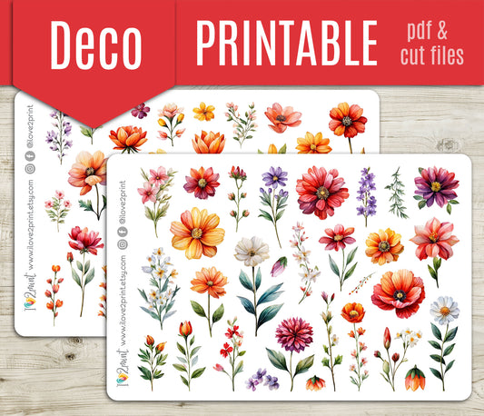 Oil Flowers Decorative Stickers - Printable PDF & Cut Files