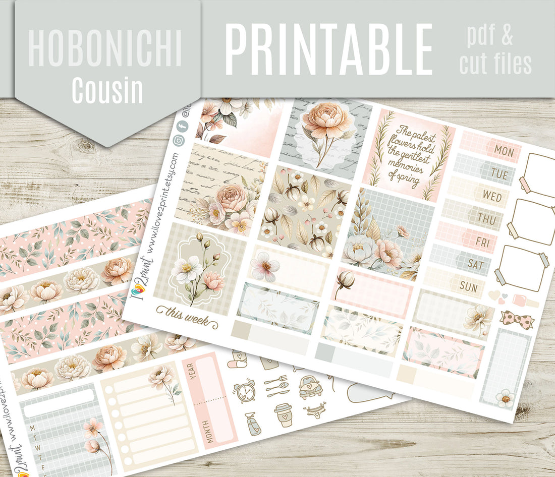 Pale Bouquet Stickers – Hobonichi Cousin Printable PDF & Cut Files ...