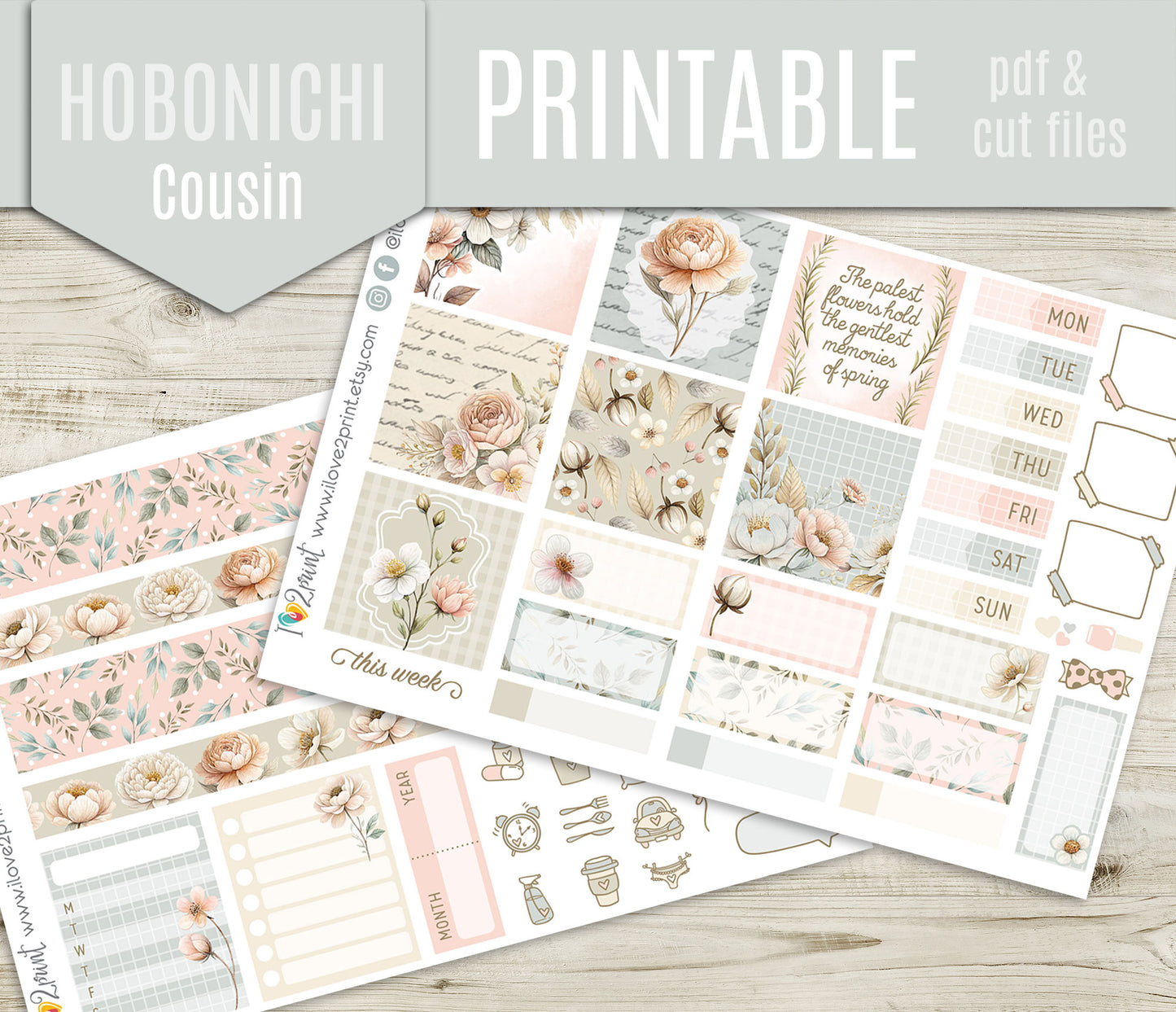 Pale Bouquet Stickers – Hobonichi Cousin Printable PDF & Cut Files