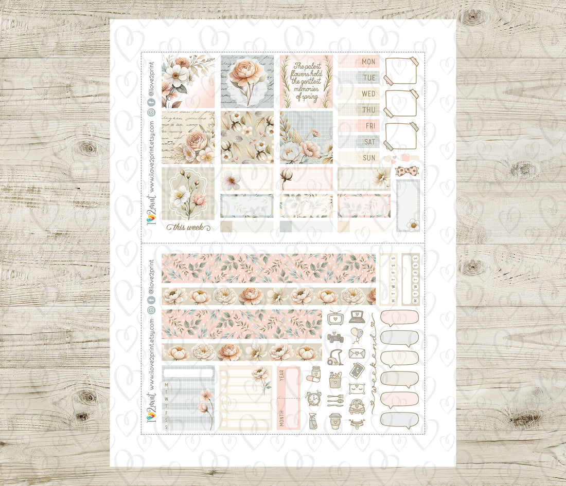 Pale Bouquet Stickers – Hobonichi Cousin Printable PDF & Cut Files ...